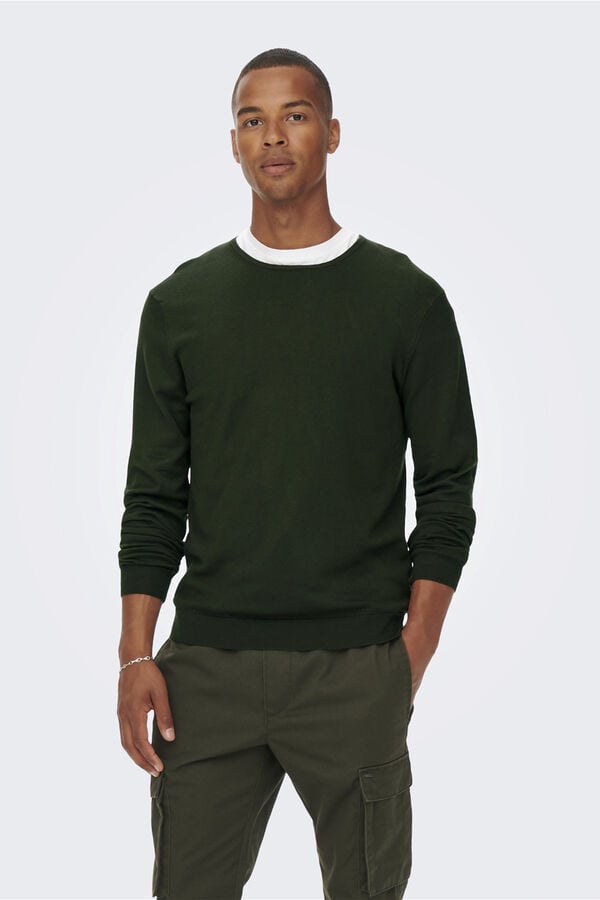 Only & Sons plain fine jersey-knit sweater green