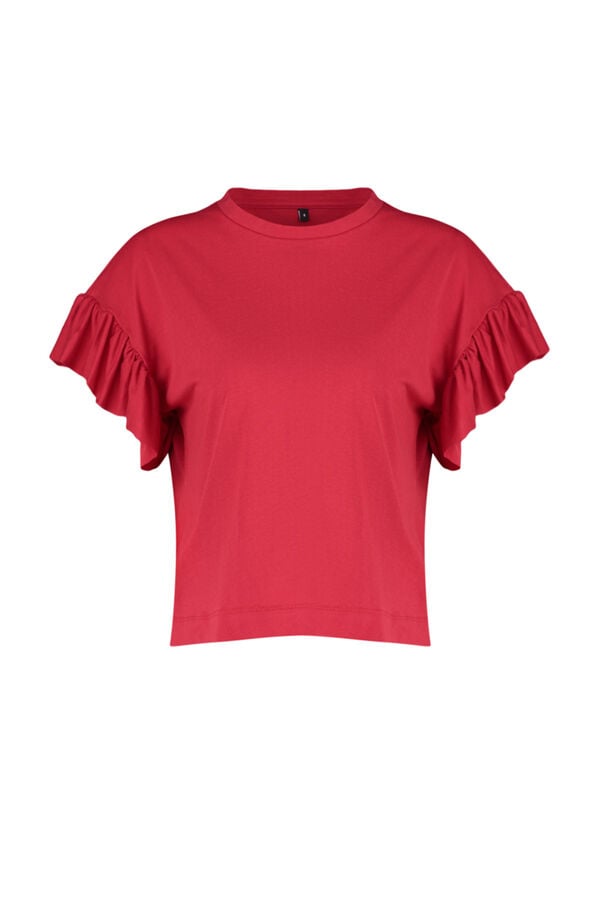 Trendyol Camiseta manga corta con volantes rojo