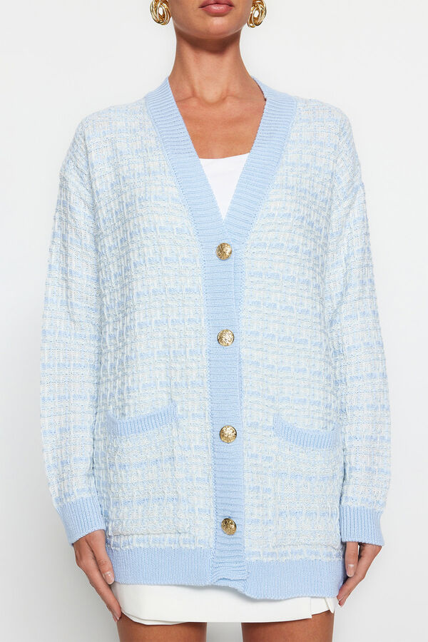 Trendyol Cardigan with buttons and V-neck blue