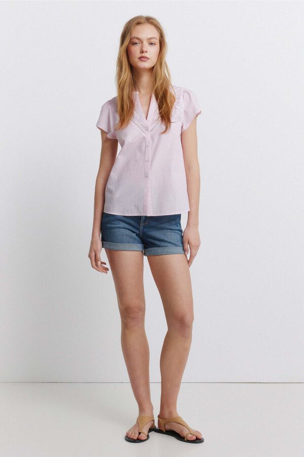 Springfield Oxford lace blouse pink