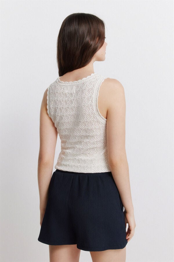 Springfield Pointelle knit button T-shirt printed