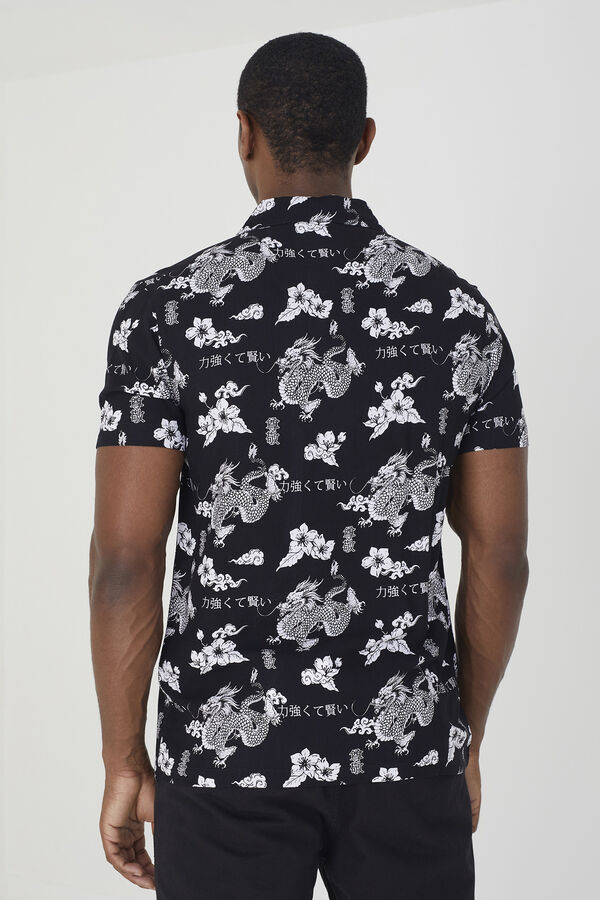 Springfield Kurzärmeliges Hemd mit Print schwarz