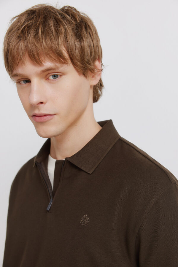 Springfield Piqu&eacute; zip regular fit polo shirt nude