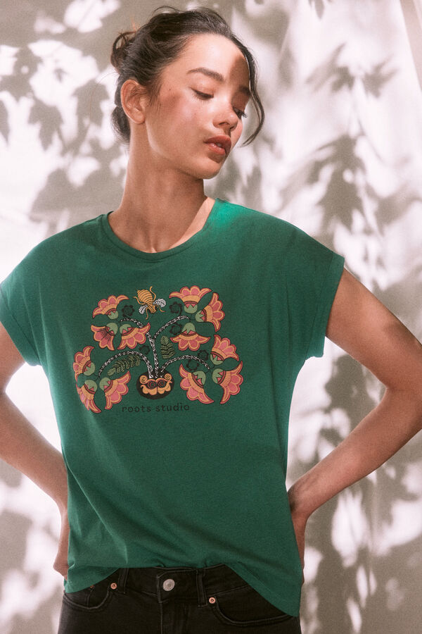 Springfield Grafik-T-Shirt „Roots Studio“ Beige
