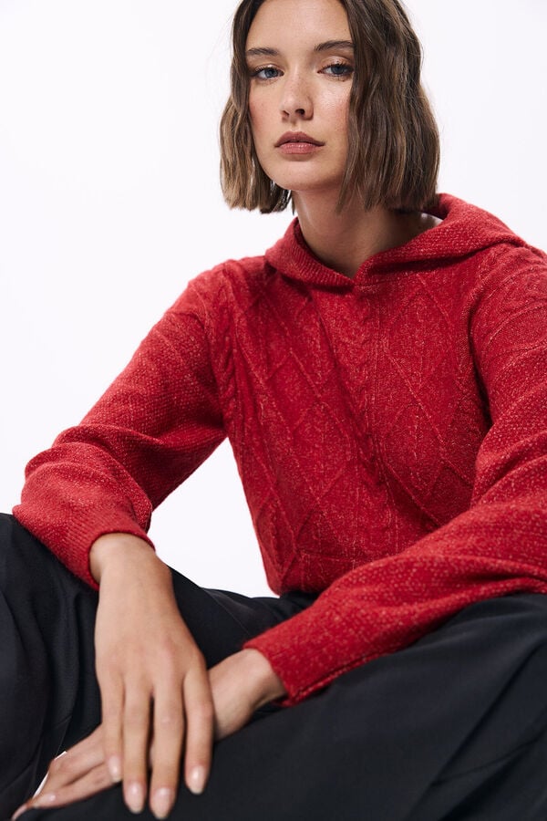 Springfield Jersey capucha punto cable knit rojo