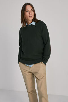 Springfield Plain textured jumper with elbow patches dark green