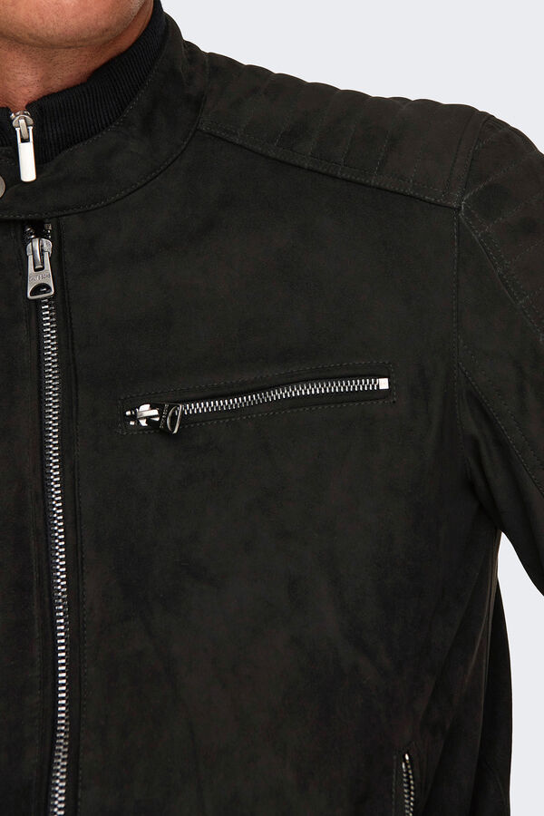 Only & Sons Chaqueta de hombre biker de suede. negro