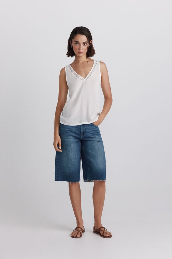 Springfield Embroidered neckline vest top printed