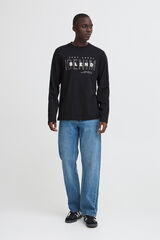 Blend Camiseta manga comprida com logo  preto