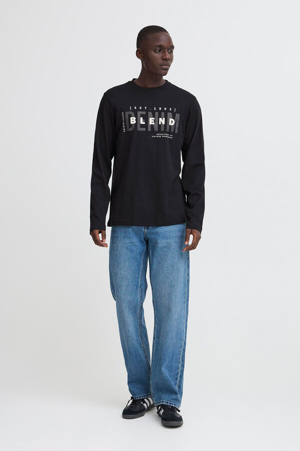 Blend Camiseta manga comprida com logo  preto