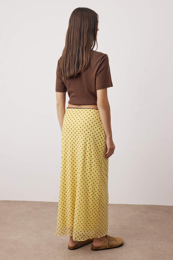 Trendyol Polka-dot satin-finish long skirt printed