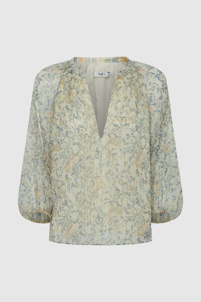 Springfield Printed lurex chiffon blouse ecru