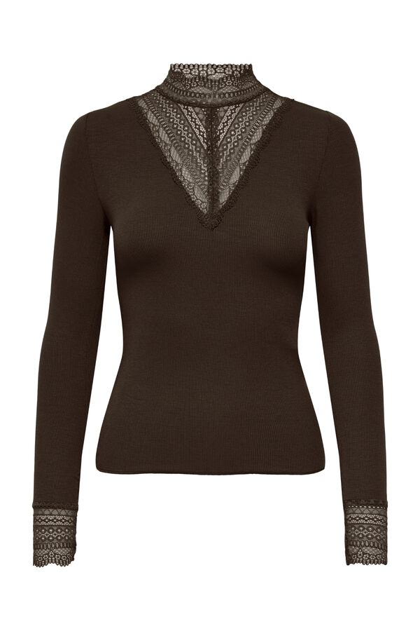 Only Lace detail T-shirt brown