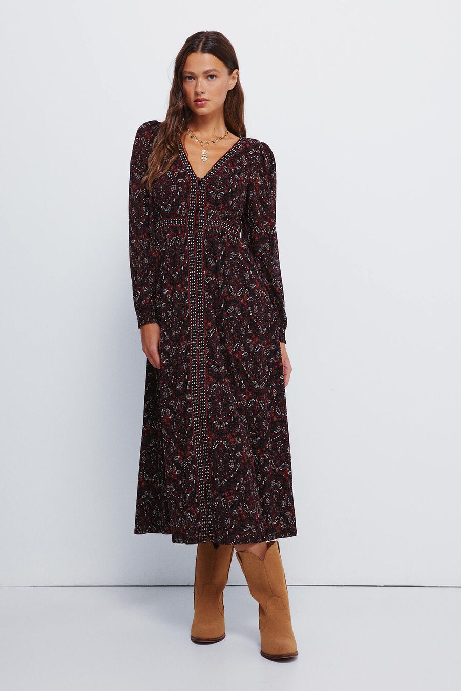 Vestido midi cenefas