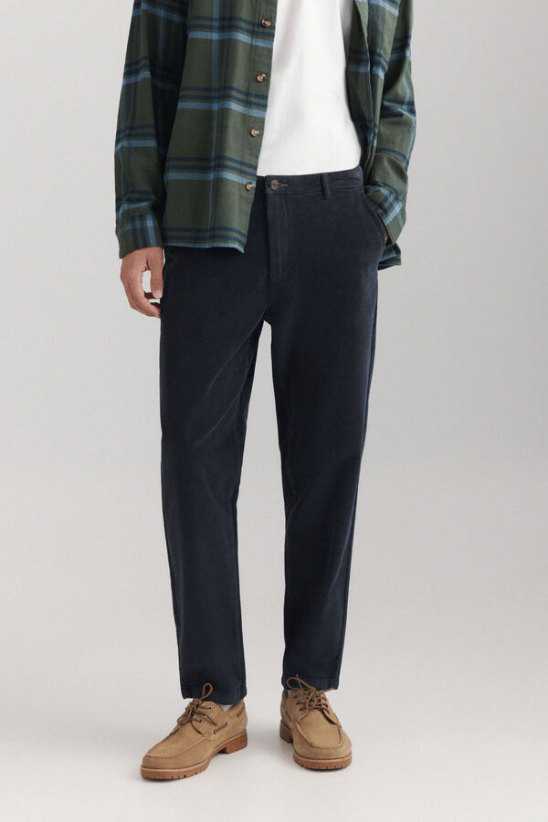 Springfield Pantalon en velours c&ocirc;tel&eacute; lav&eacute; bleu