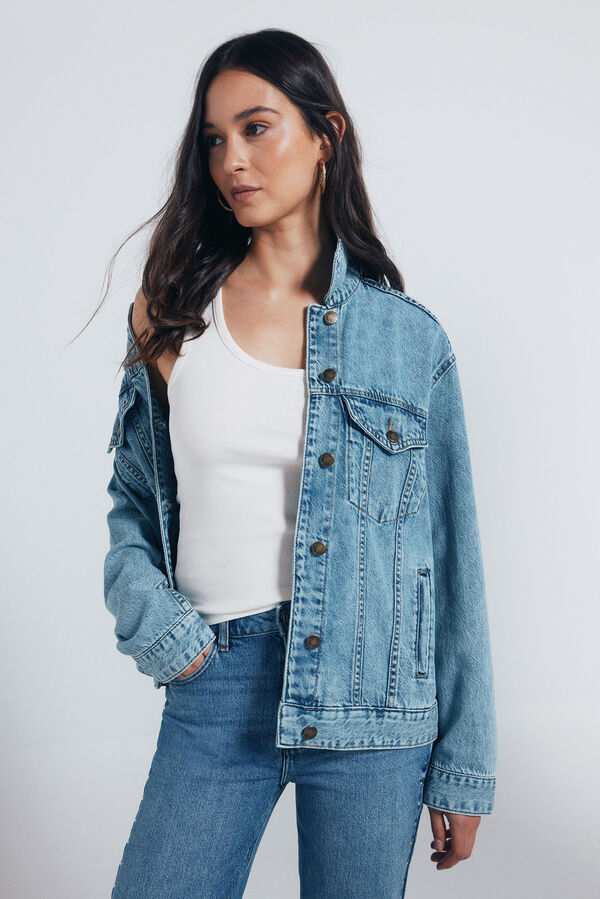 Springfield Oversized cotton denim jacket blue