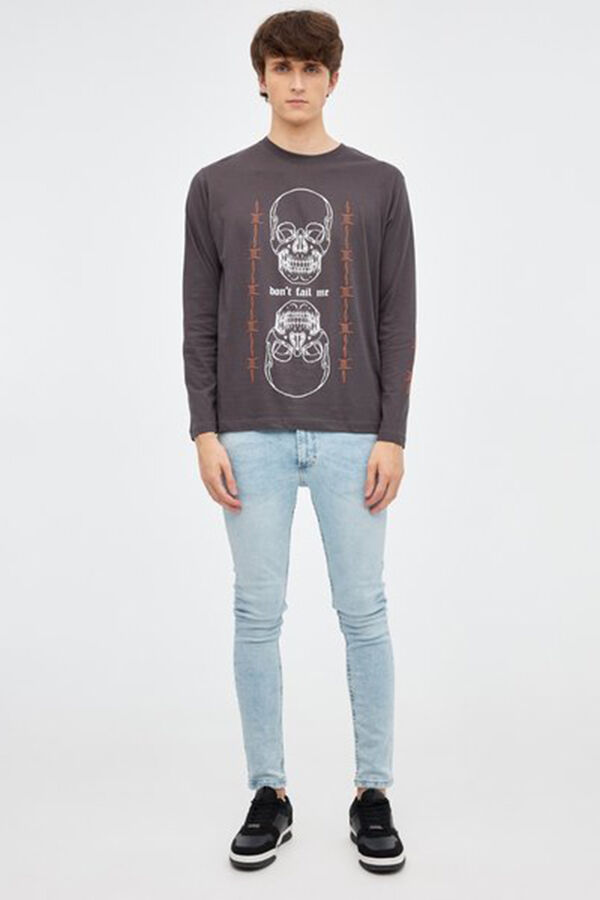 Springfield Skull print T-shirt grey mix