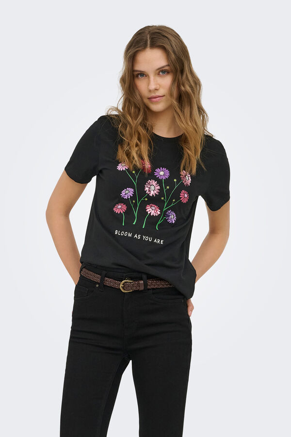 Only Camiseta estampado frontal negro