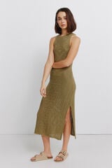 Springfield Pointelle midi dress beige