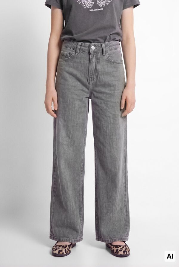 Springfield Kids Girls' basic denim wide leg trousers grey