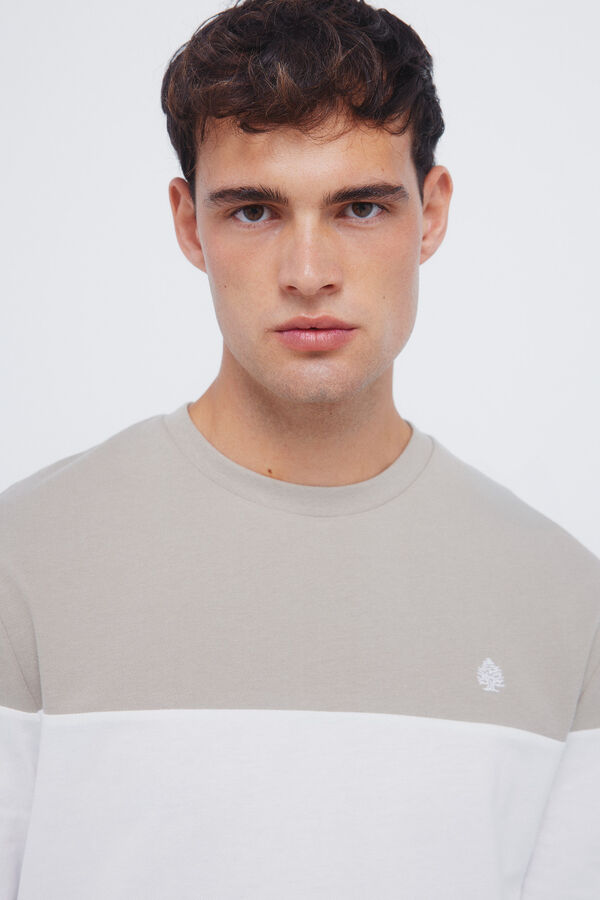 Springfield Long sleeve piqu&eacute; cut-out T-shirt beige