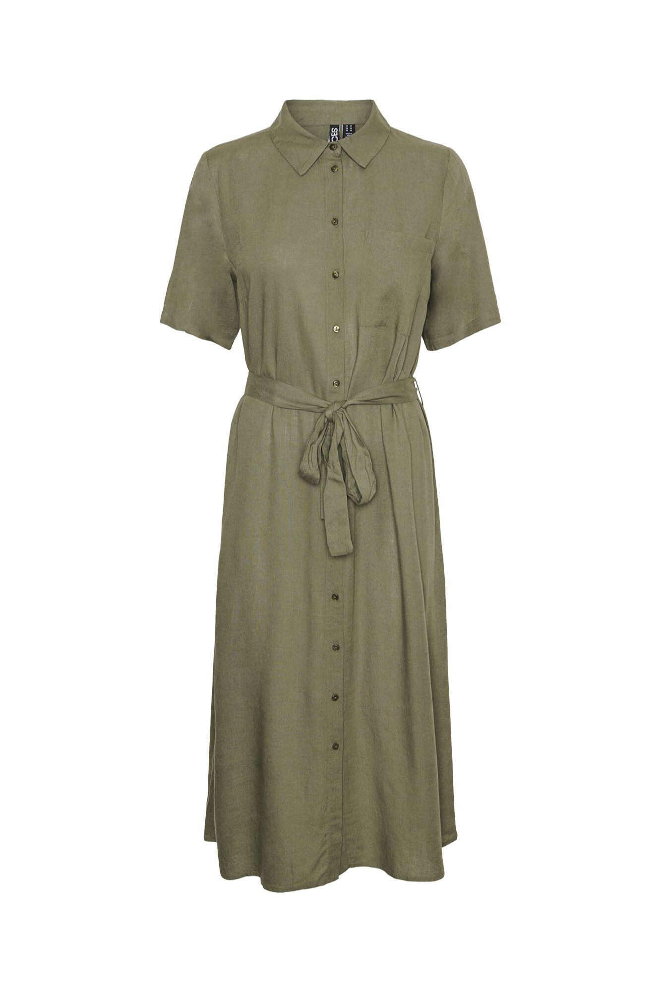 Pieces Midi-Hemdblusenkleid aus Leinen mit kurzen &Auml;rmeln