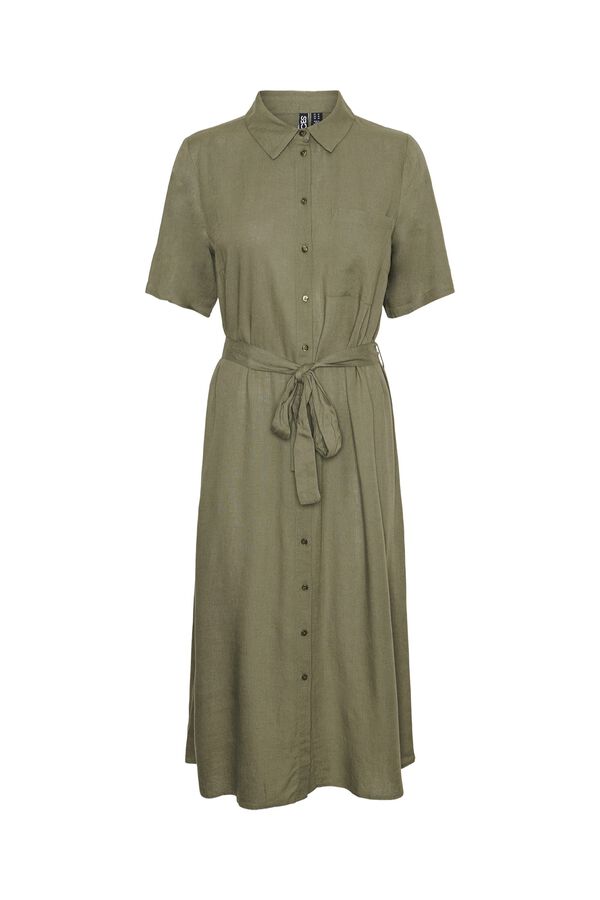Pieces Linen short sleeve midi shirt dress green