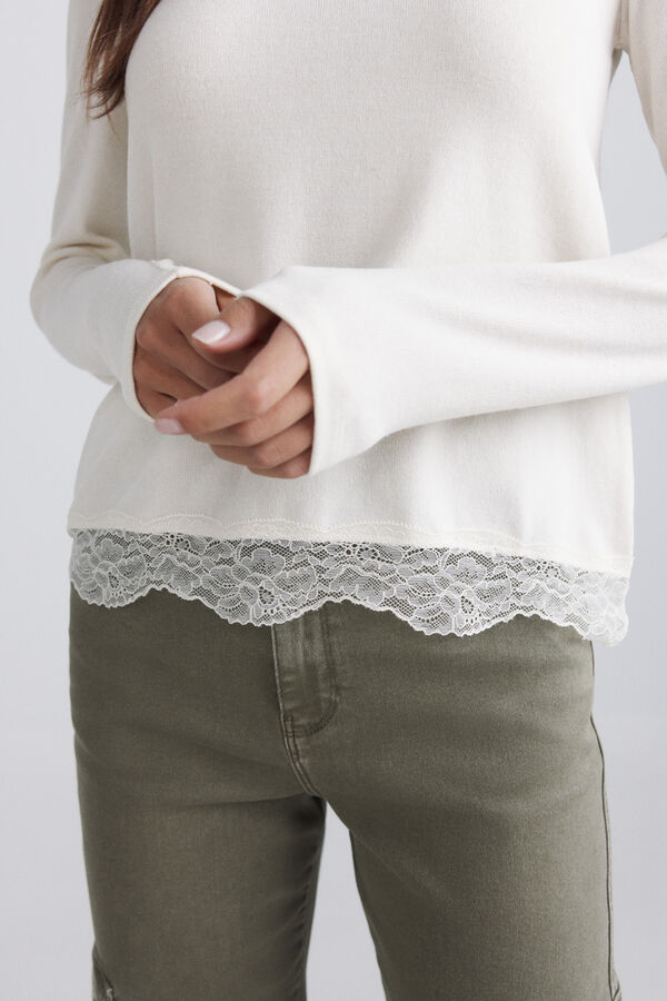 Springfield Lace long sleeve T-shirt beige