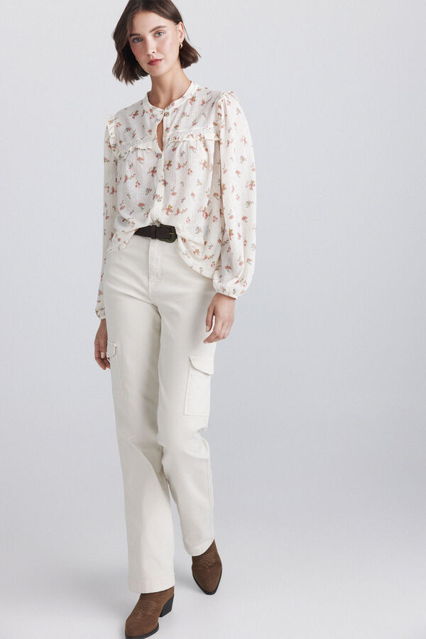 Springfield Printed ruffle lace blouse blue