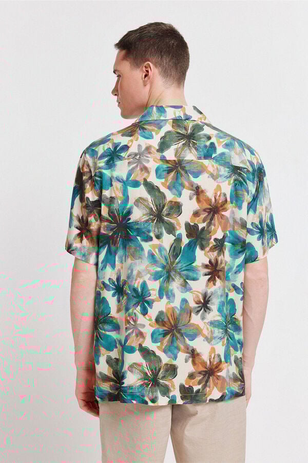 Springfield Floral print short sleeve shirt grey