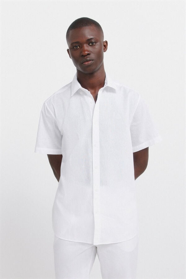 Springfield Linen short sleeve shirt white