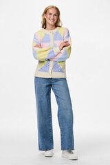 Pieces Geometric oversized openwork cardigan gris