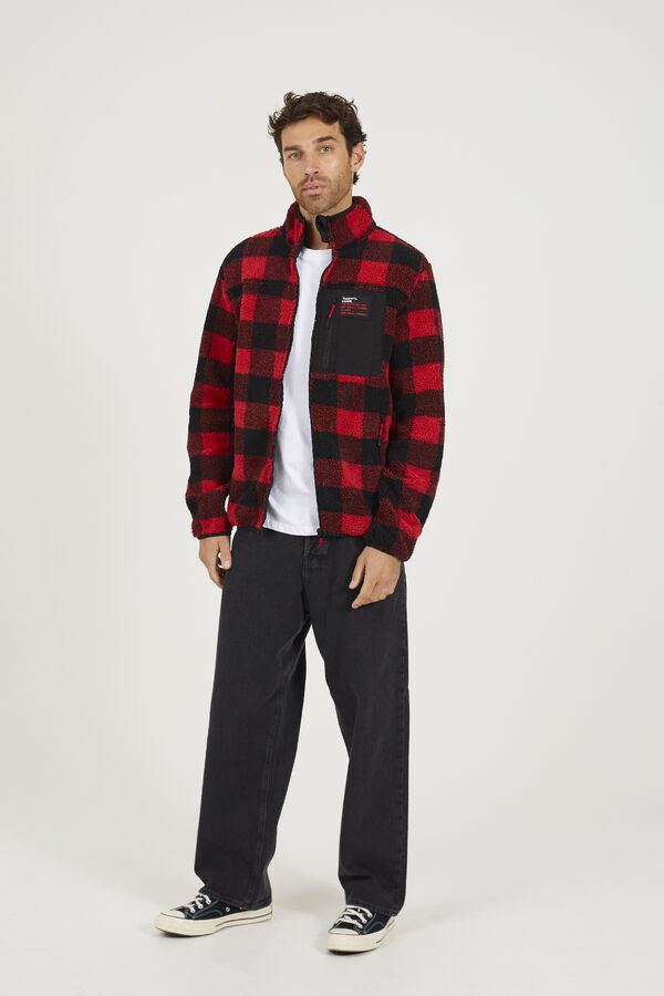 Brave Soul Checkered zip fastening sweatshirt rouge