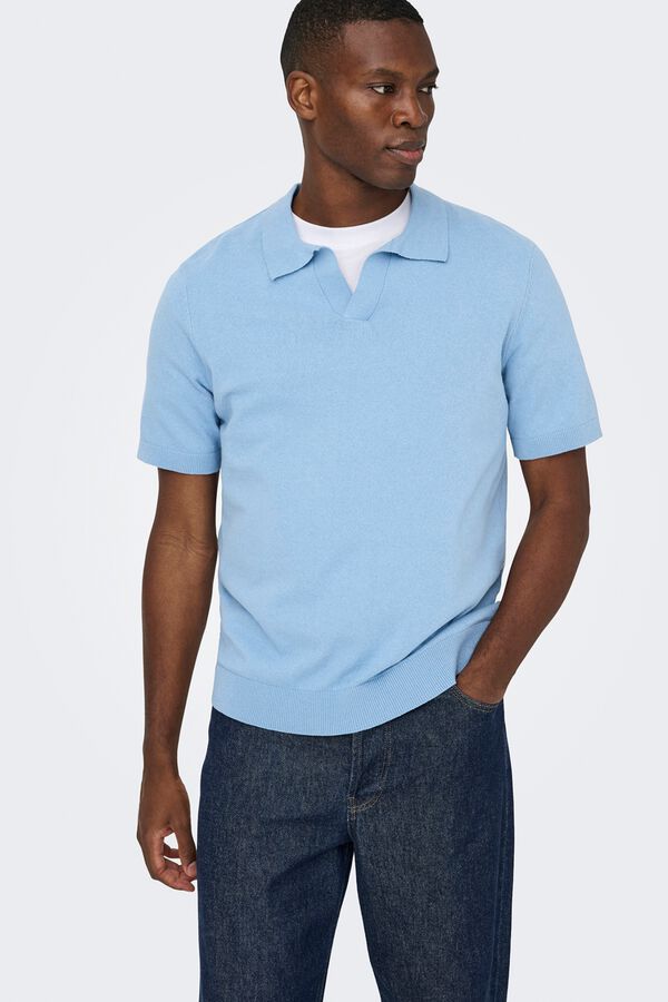 Only & Sons Polo de punto manga corta azul