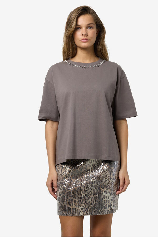 Noisy May T-shirt com gola de joia cinzento