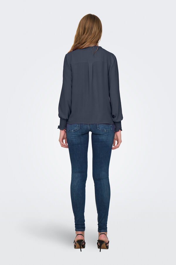 Only Blusa manga larga frunces azul