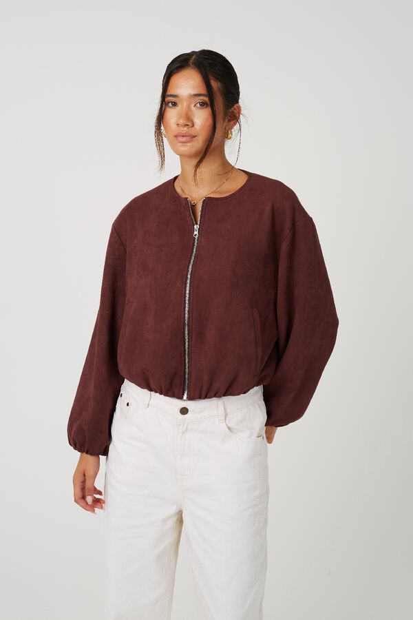 Brave Soul Short faux suede jacket red