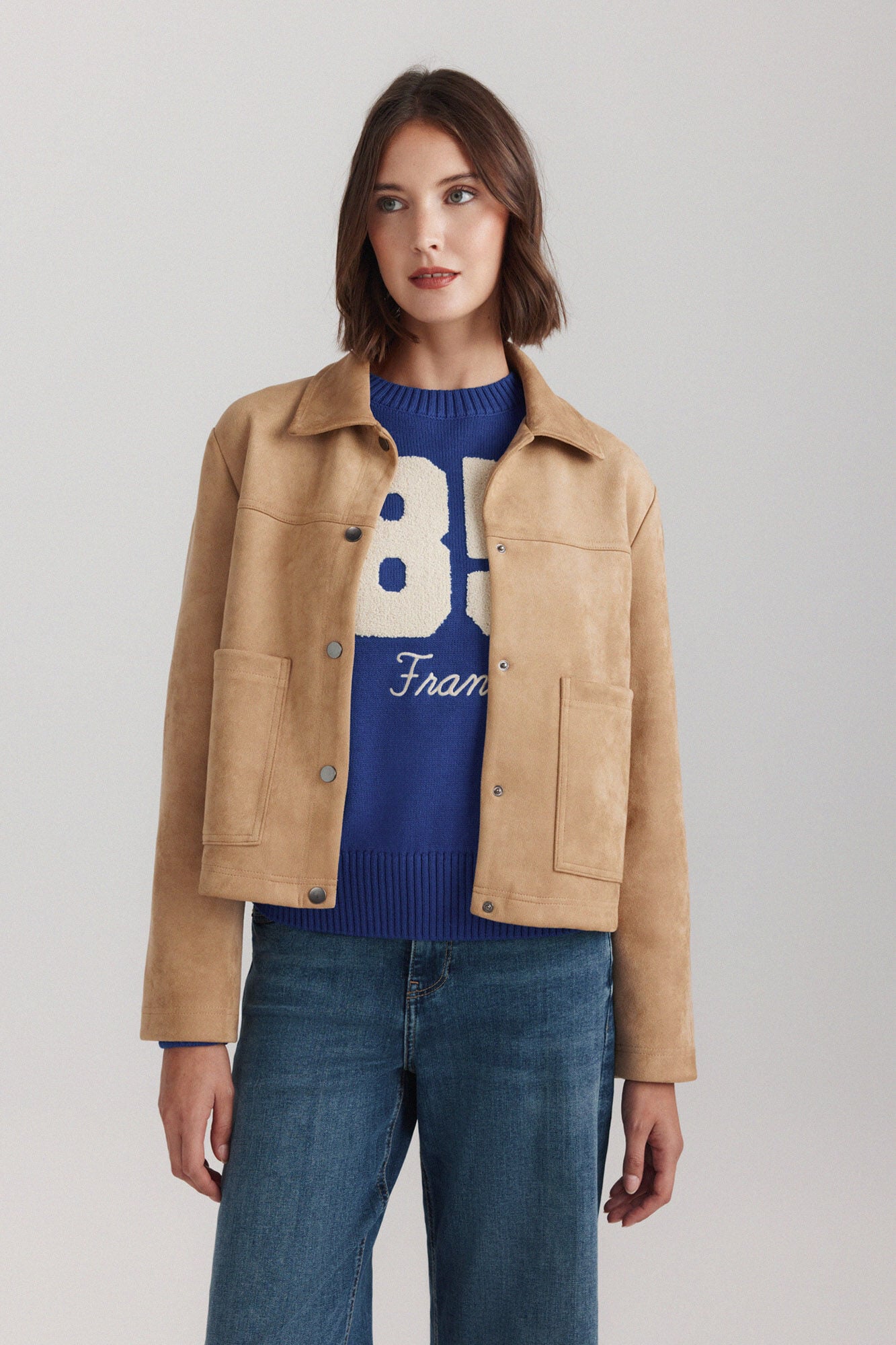 Springfield Faux suede jacket with pockets
