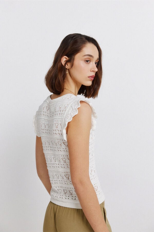 Springfield Pointelle ruffle top brown