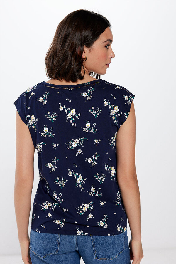 Springfield Printed T-shirt with lace inserts navy