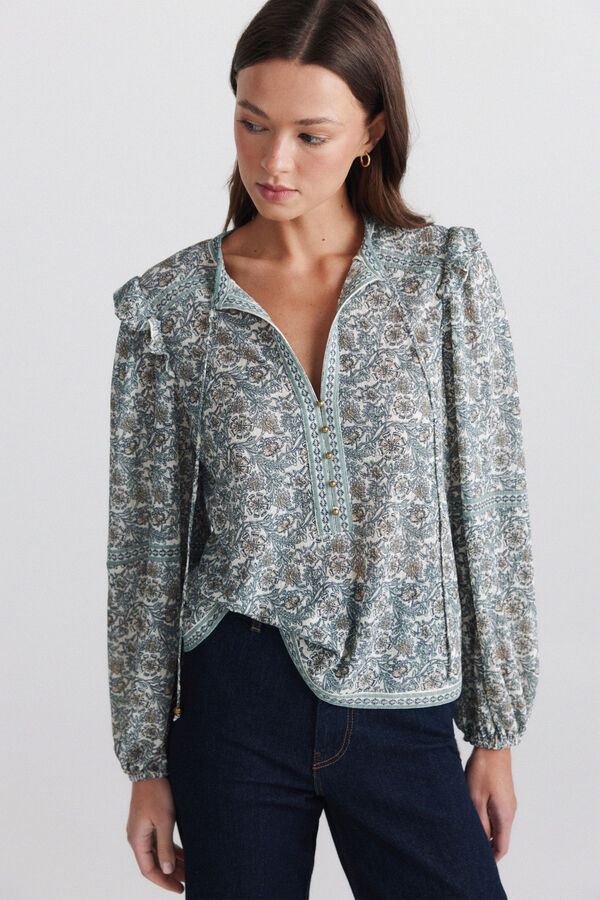 Springfield Printed ruffle blouse white