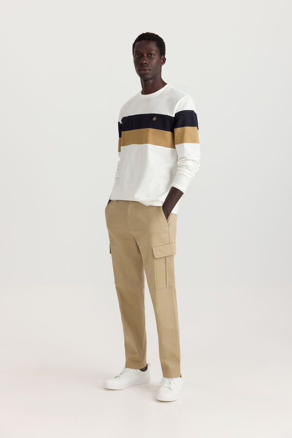 Springfield Piqu&eacute; long sleeve colour block T-shirt beige