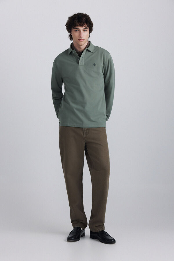 Springfield Piqu&eacute; long sleeve regular fit polo shirt green