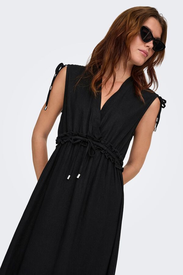 Only Vestido largo de lino negro