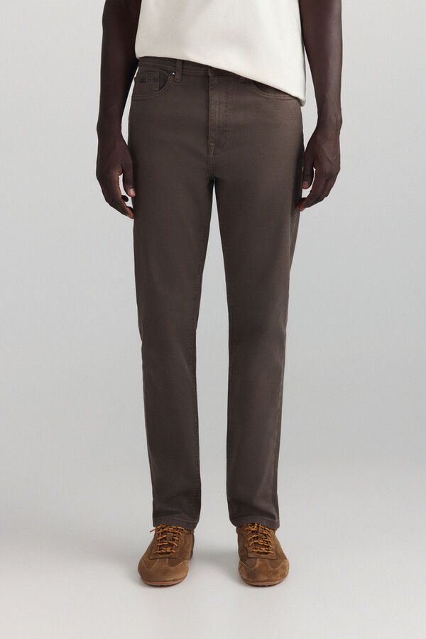 Springfield Washed slim fit 5-pocket trousers nude