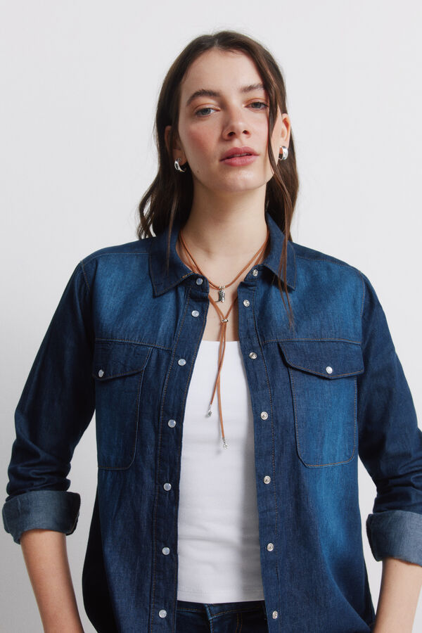 Springfield Denim shirt with cotton pockets blue