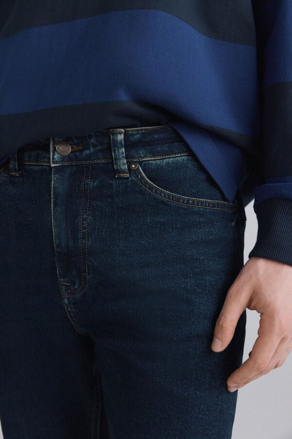 Springfield Dark wash overdyed slim fit jeans blue