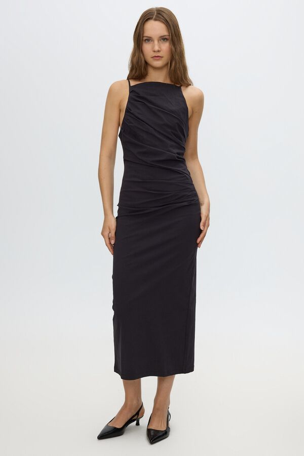 Inside Ruched halterneck midi dress black