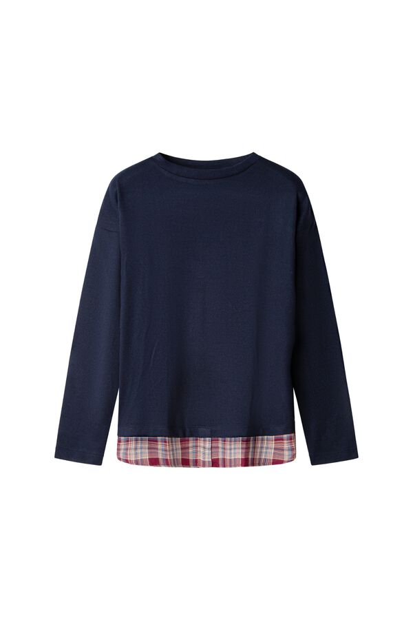 Springfield Long sleeve mixed fabric T-shirt blue