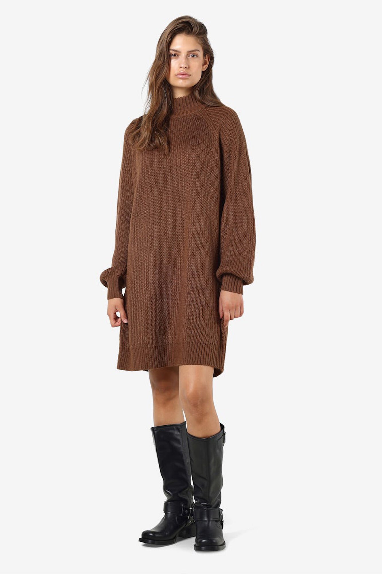 Noisy May vestido de malha canelada de gola alta